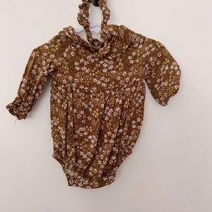 Baby romper with collar and matching headband